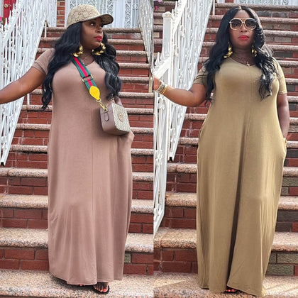 T-Shirt Maxi Dress w/ Pockets (2 Colors) CURVY