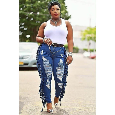Skinny Distressed Fringe Jeans **RESTOCKED**