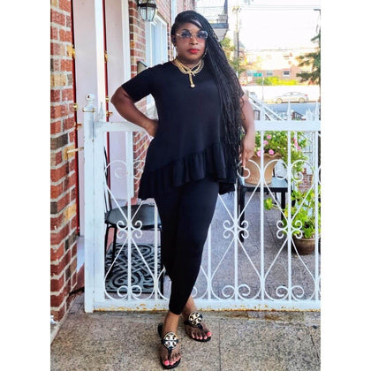Ophelia Overlap Ruffle Legging Set- Black-*CURVY