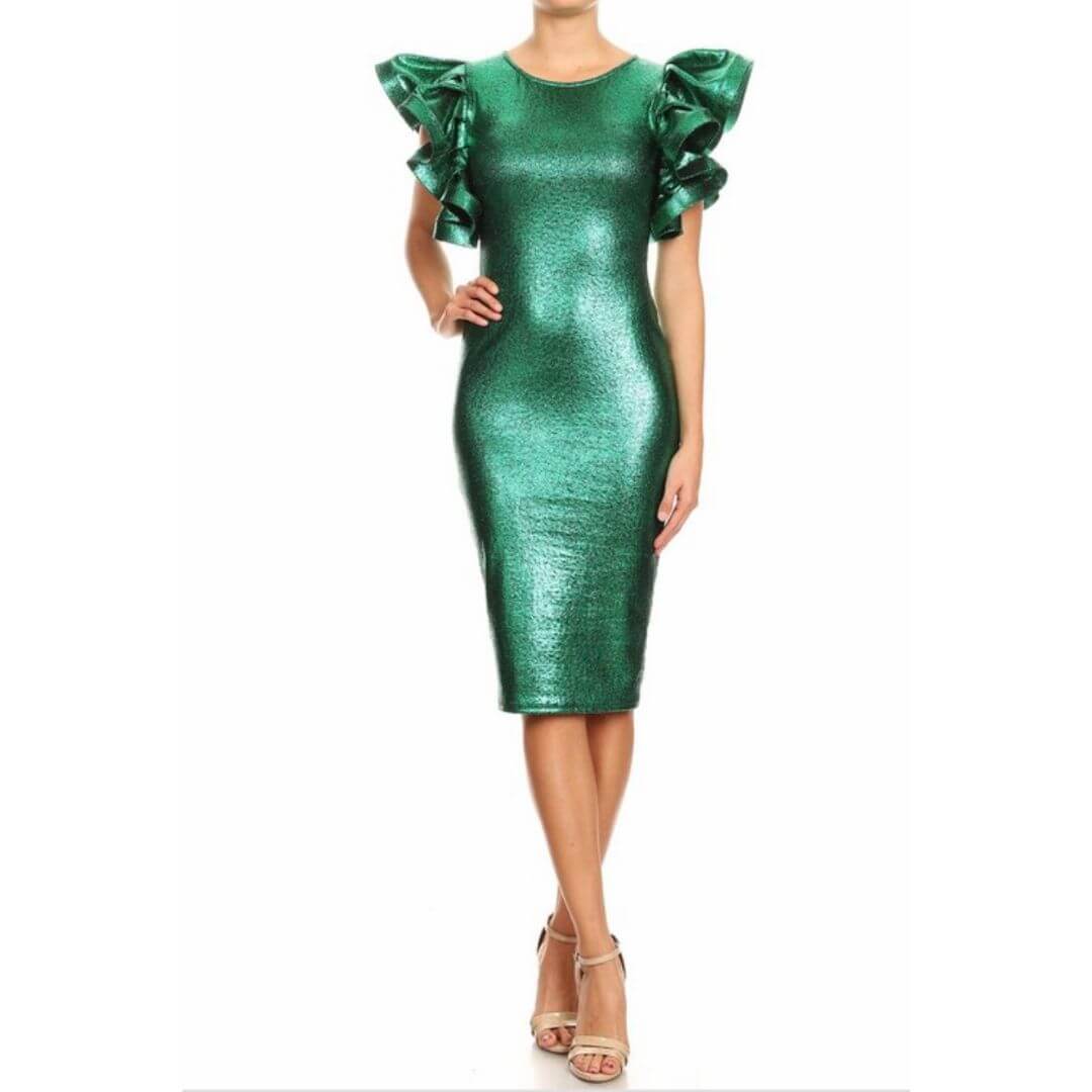 I'm Better Green Metallic Body-Con Dress M