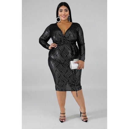 Metallic Swirls Midi Dress- CURVY