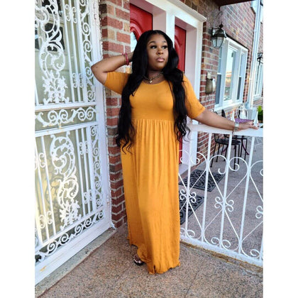 Mustard Shirred Maxi Dress-**RESTOCKED**