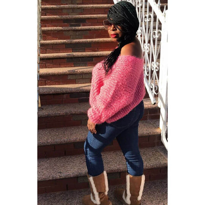 Settle Down V-Neck Sweater- Pink