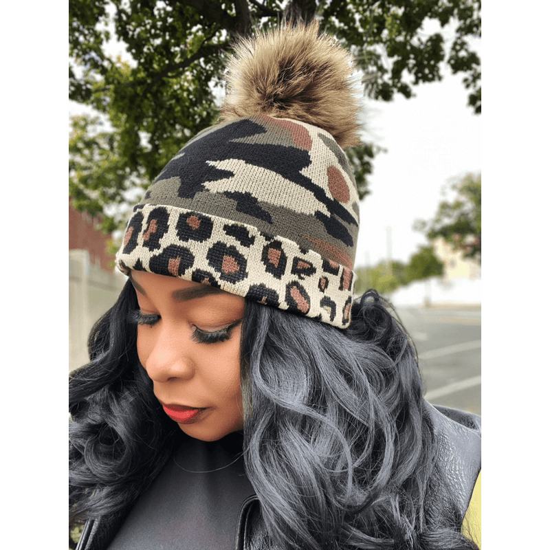 Animal Print Real Fur Pom Pom Hat NeverUsed Suhine 3 Pieces Leopard Beanie Hat Leopard Print Knitted Hat  main image 3
