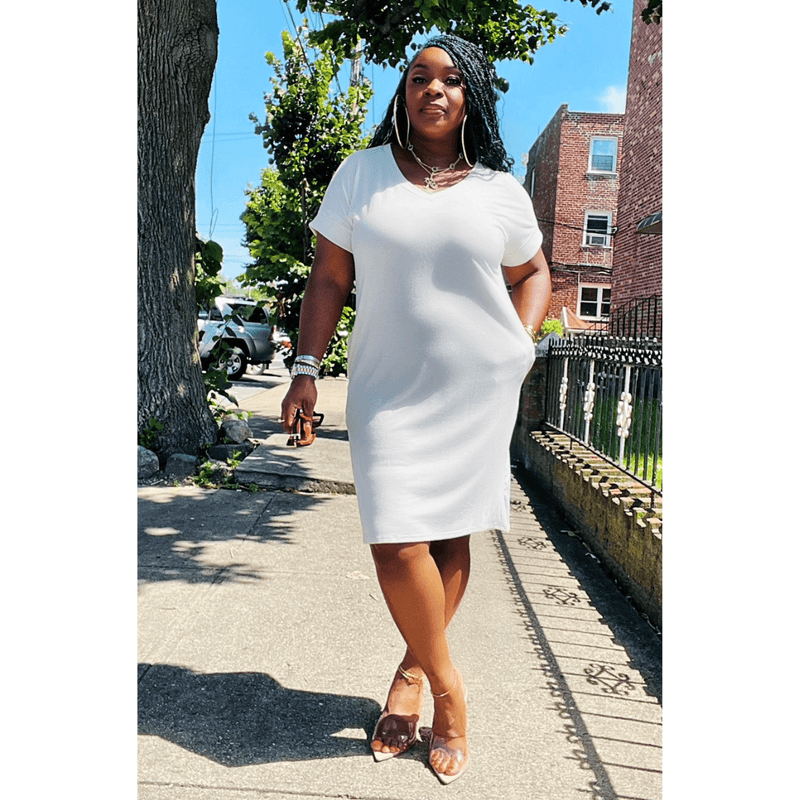 Butter Soft T-Shirt Dress w/ Pockets (6 Fall colors)- Curvy Available S Bone