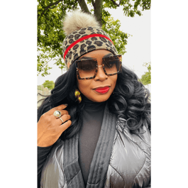 Printed Pom Pom Hat w/ Red Stripe- 2 PRINTS