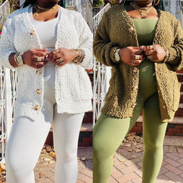 Popcorn Buttoned Cardigan- CURVY (2 Colors)