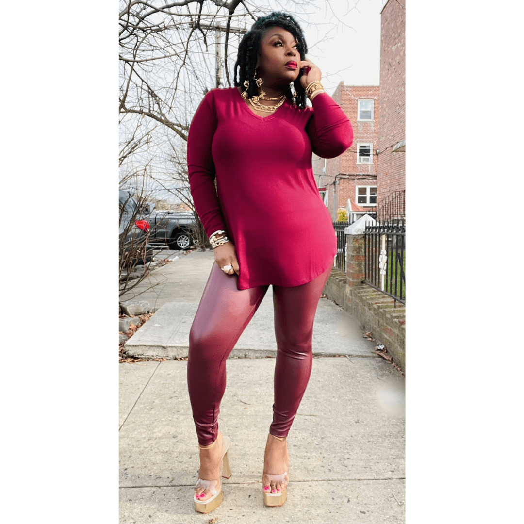 Sabine Vegan Legging Set- Burgundy