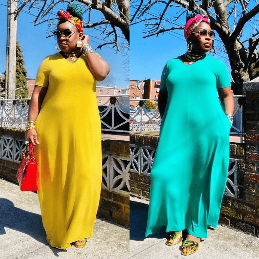 T-Shirt Maxi Dress w/ Pockets- Bright (2 Colors)- CURVY Available