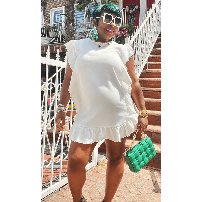 Blake Beaded Ruffle Mini Dress (3 Colors) S White