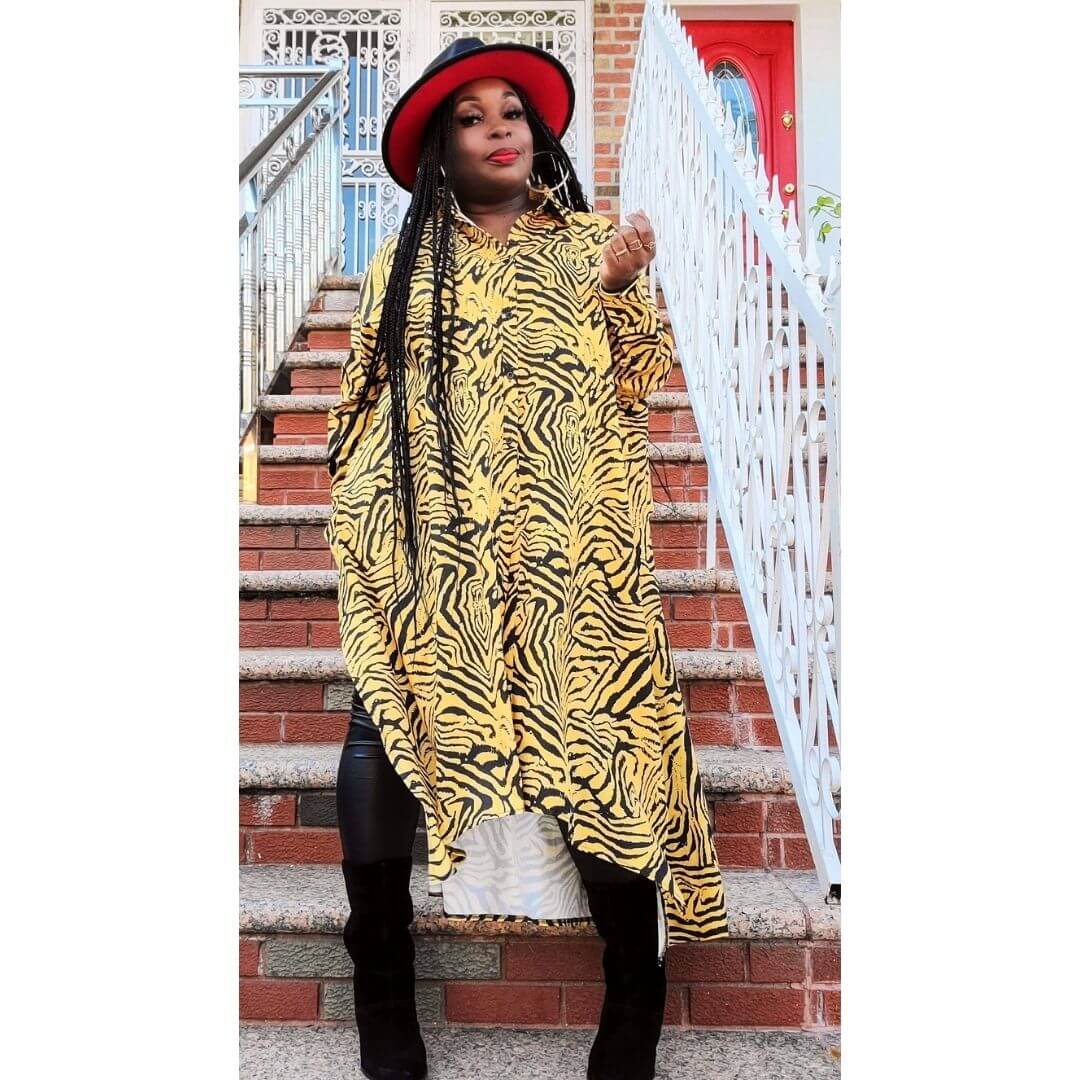 Mustard Zebra Oversized Shirt Dress