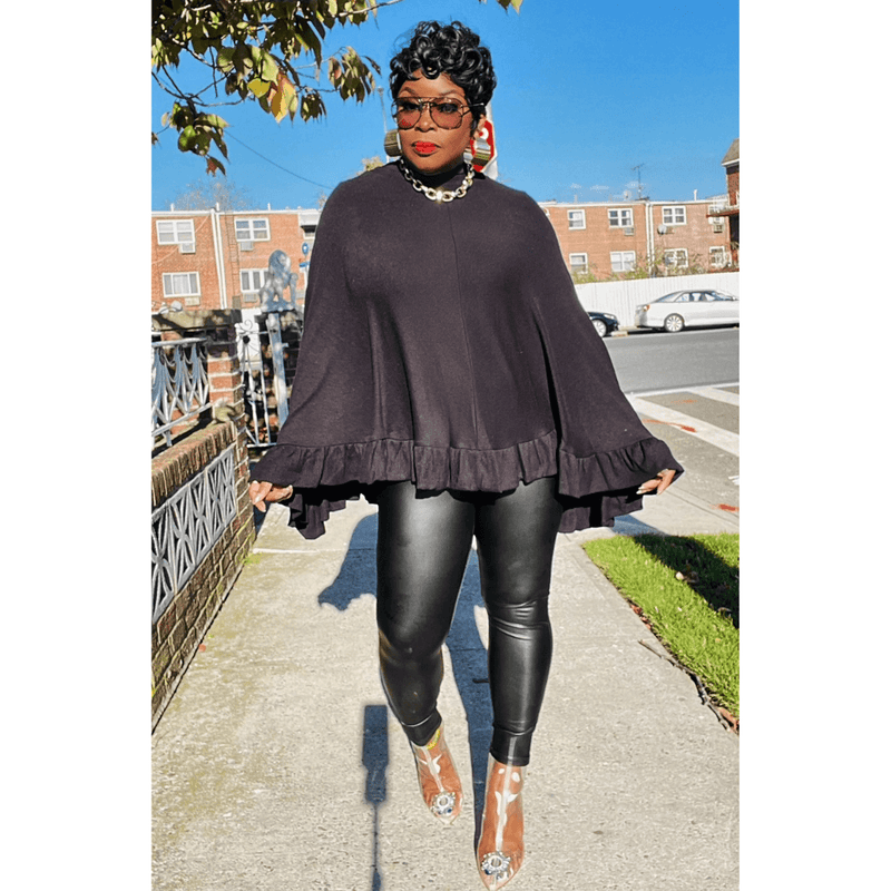 Cable Knit Poncho + Leather Leggings - Glitter & Gingham