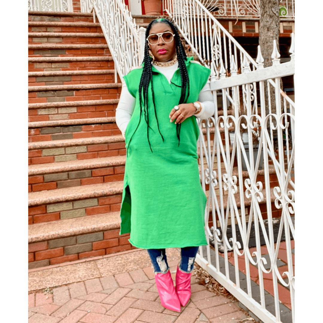 Desi Distressed Hooded Tunic- Green