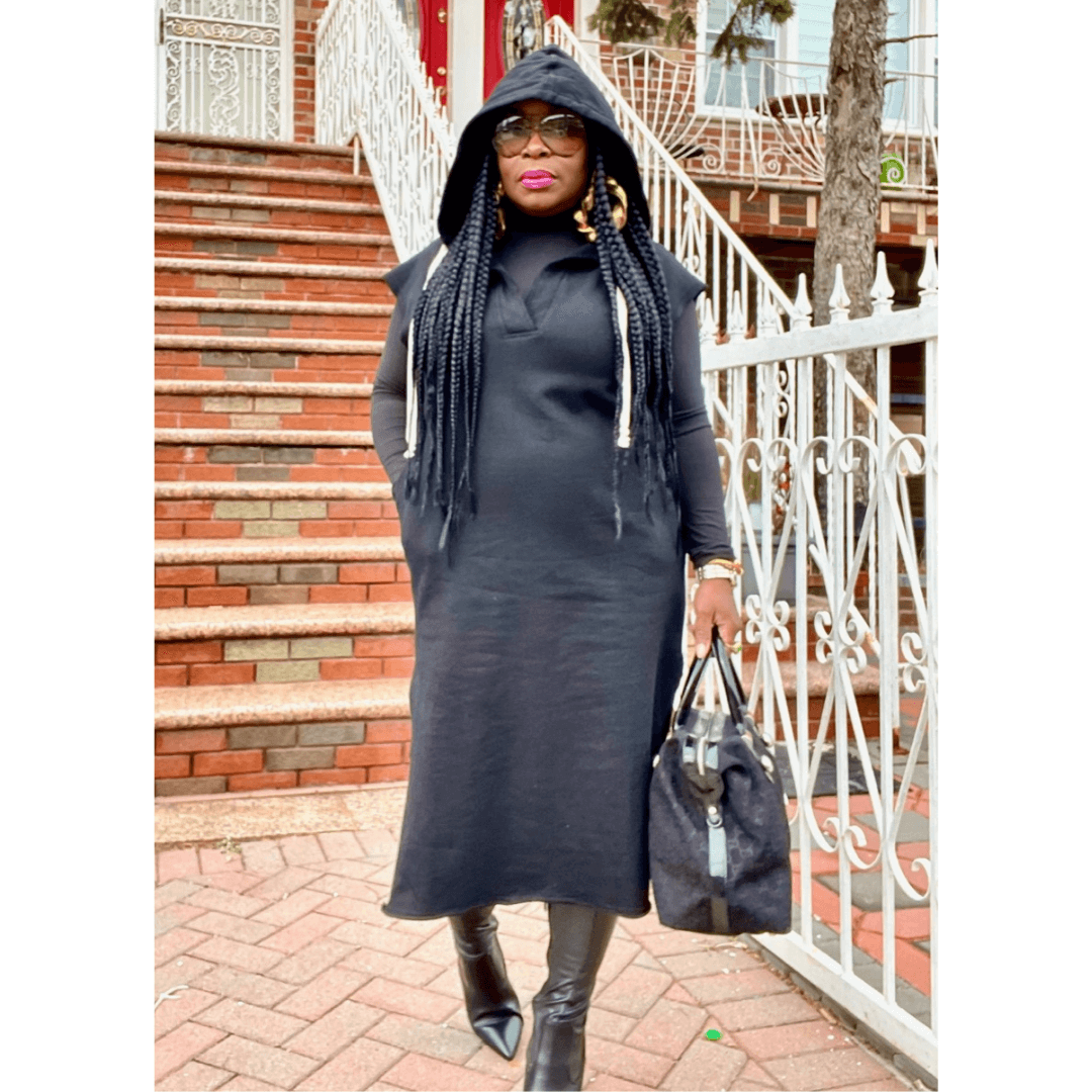 Desi Distressed Hooded Tunic- Black