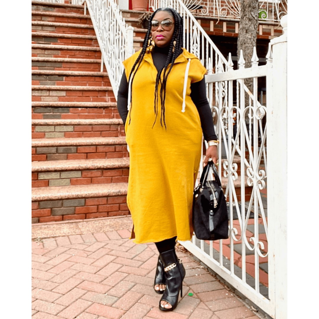 Desi Distressed Hooded Tunic- Mustard