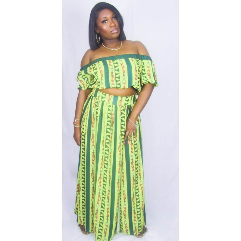 Caribbean Queen Twist of Lime Two Piece Skirt Set L