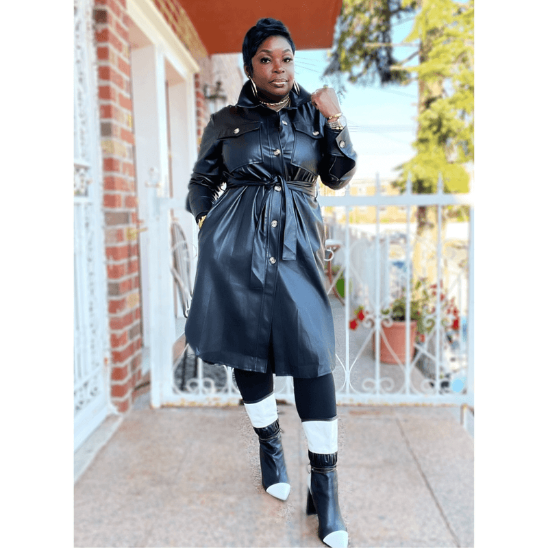 Vegan Please Leather Shirt Dress (Black) M (8-10)