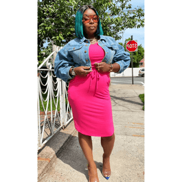 Balloon Sleeve Cropped Denim Jacket -CURVY